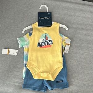 3 piece Tank, Shirt and Short outfit.